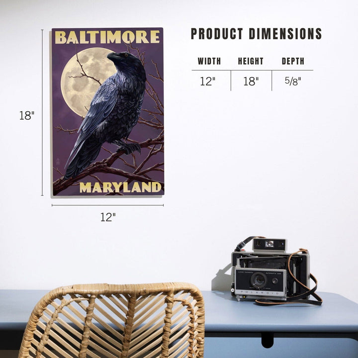 Baltimore, Maryland, Raven and Moon Purple Sky, Lantern Press Artwork, Wood Signs and Postcards Wood Lantern Press 