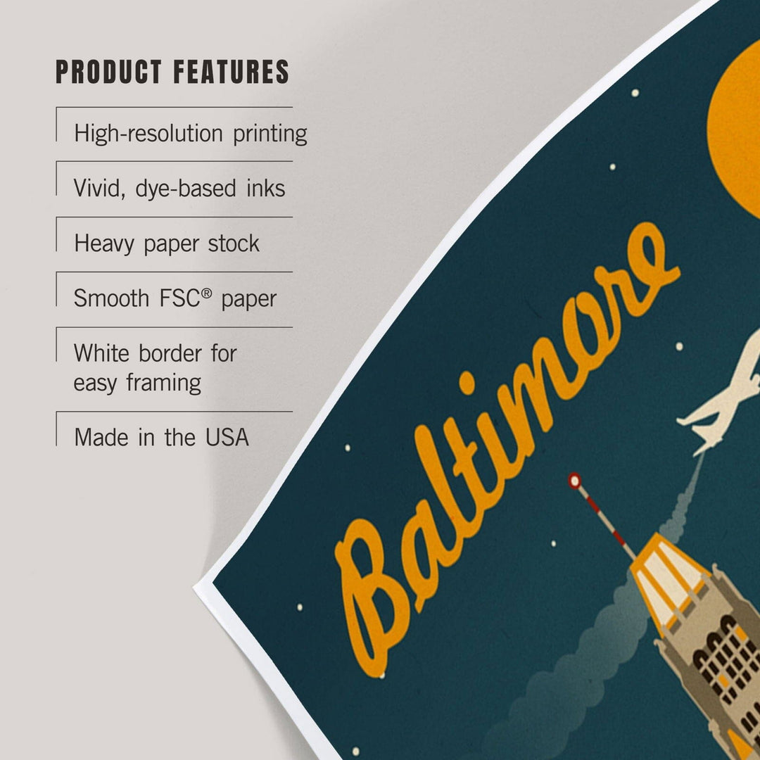 Baltimore, Maryland, Retro Skyline, Art & Giclee Prints Art Lantern Press 