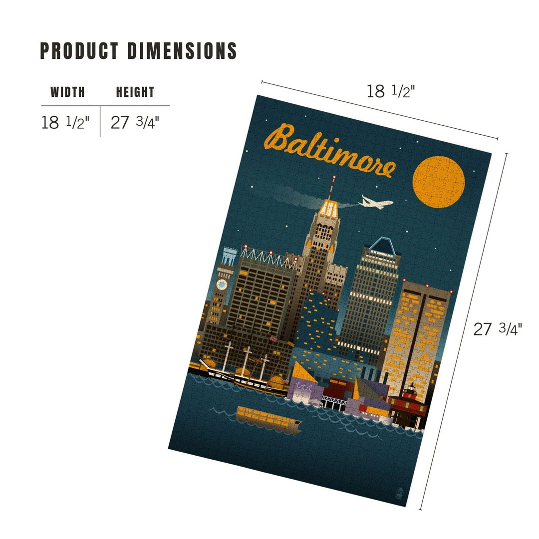 Baltimore, Maryland, Retro Skyline, Jigsaw Puzzle Puzzle Lantern Press 