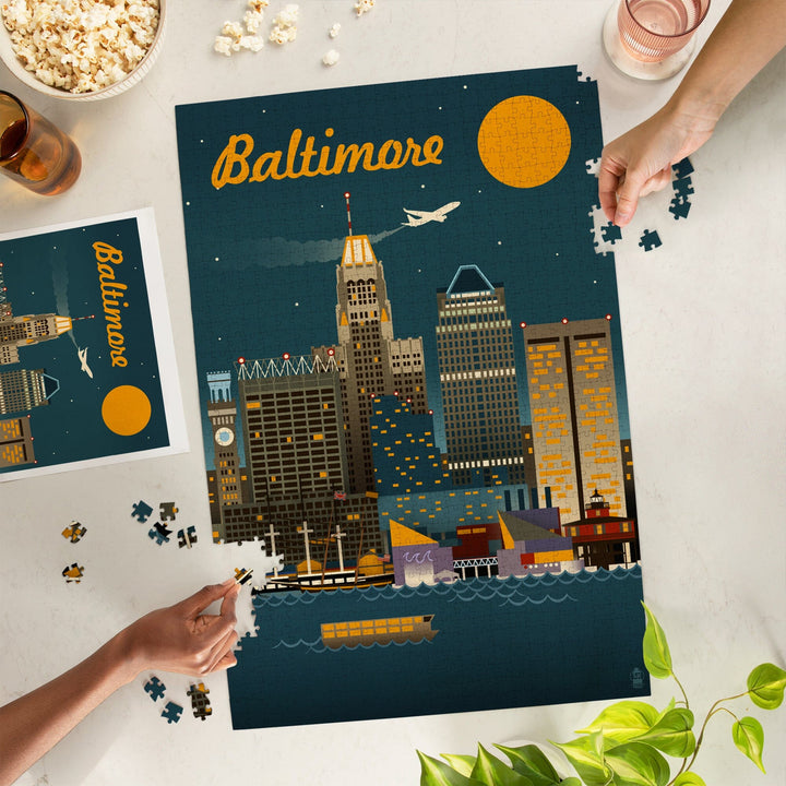 Baltimore, Maryland, Retro Skyline, Jigsaw Puzzle Puzzle Lantern Press 