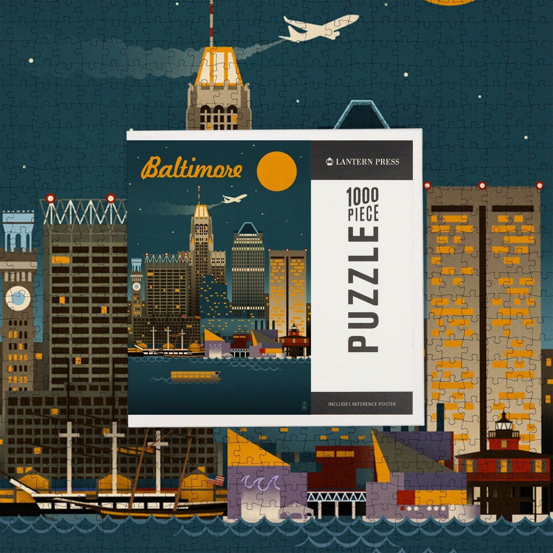 Baltimore, Maryland, Retro Skyline, Jigsaw Puzzle Puzzle Lantern Press 