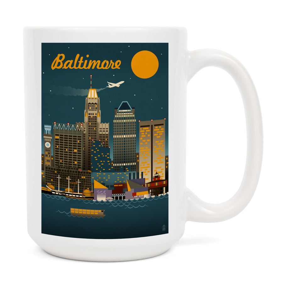 Baltimore, Maryland, Retro Skyline, Lantern Press Artwork, Ceramic Mug Mugs Lantern Press 