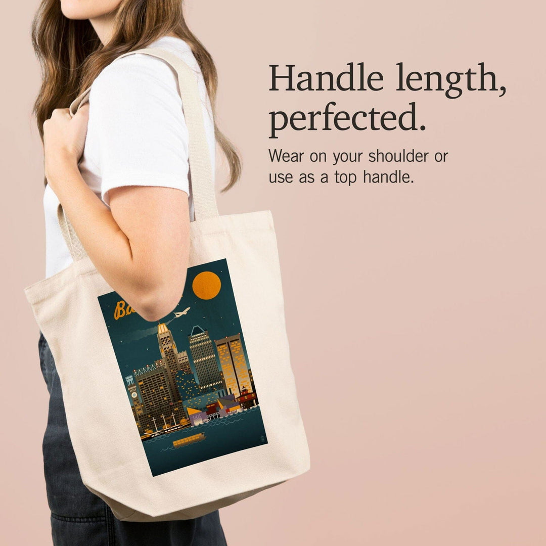 Baltimore, Maryland, Retro Skyline, Lantern Press Artwork, Tote Bag Totes Lantern Press 