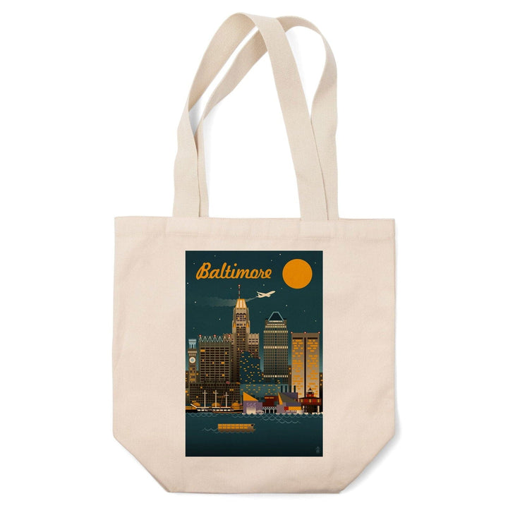 Baltimore, Maryland, Retro Skyline, Lantern Press Artwork, Tote Bag Totes Lantern Press 