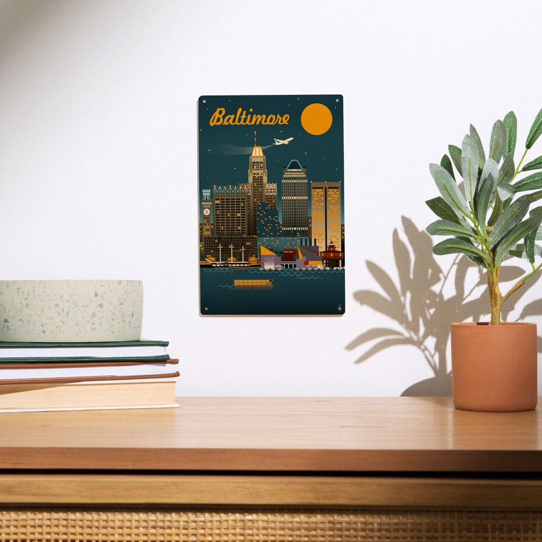 Baltimore, Maryland, Retro Skyline, Lantern Press Artwork, Wood Signs and Postcards Wood Lantern Press 