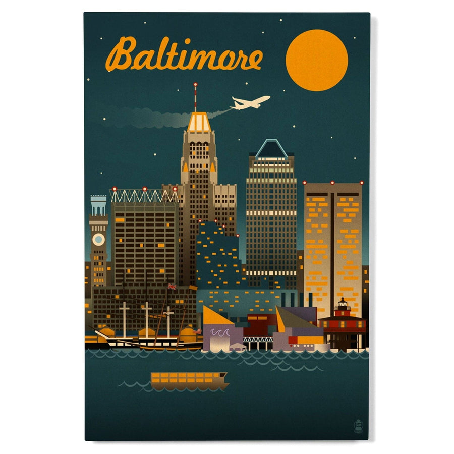 Baltimore, Maryland, Retro Skyline, Lantern Press Artwork, Wood Signs and Postcards Wood Lantern Press 