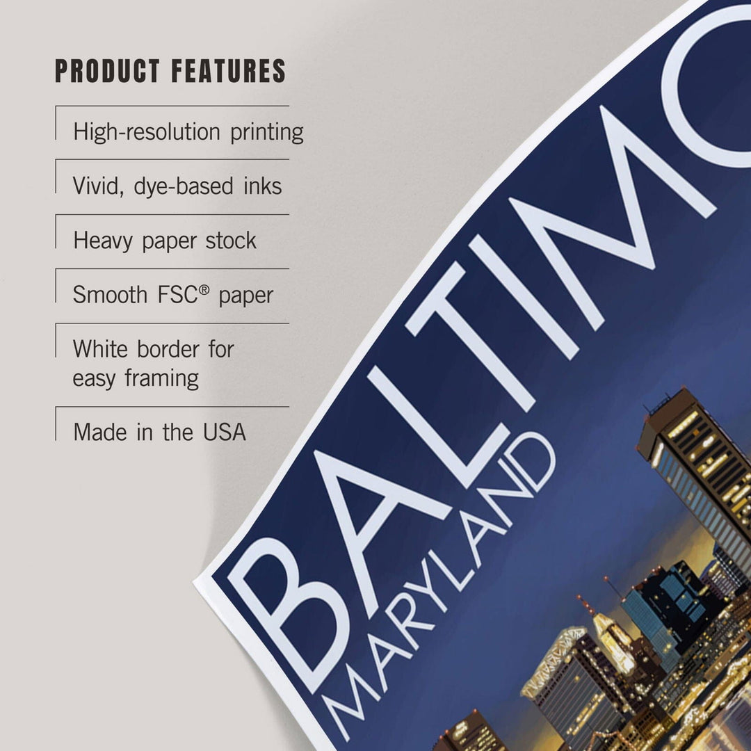 Baltimore, Maryland, Skyline at Night, Art & Giclee Prints Art Lantern Press 