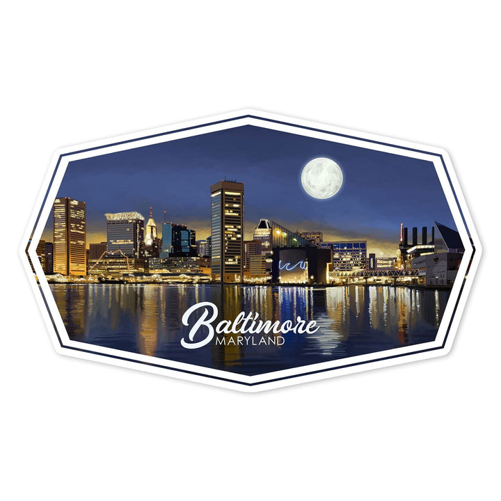 Baltimore, Maryland, Skyline at Night, Contour, Vinyl Sticker Sticker Lantern Press 