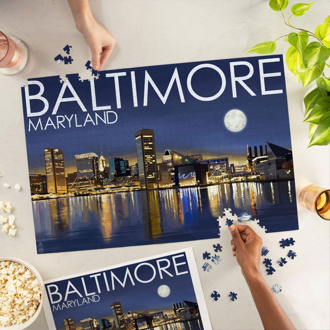 Baltimore, Maryland, Skyline at Night, Jigsaw Puzzle Puzzle Lantern Press 