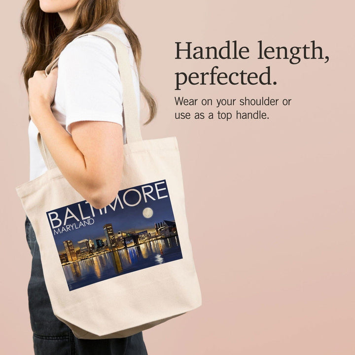 Baltimore, Maryland, Skyline at Night, Lantern Press Photography, Tote Bag Totes Lantern Press 