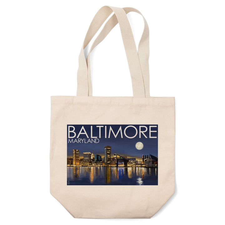 Baltimore, Maryland, Skyline at Night, Lantern Press Photography, Tote Bag Totes Lantern Press 