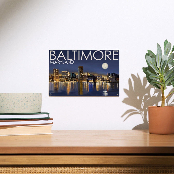 Baltimore, Maryland, Skyline at Night, Lantern Press Photography, Wood Signs and Postcards Wood Lantern Press 