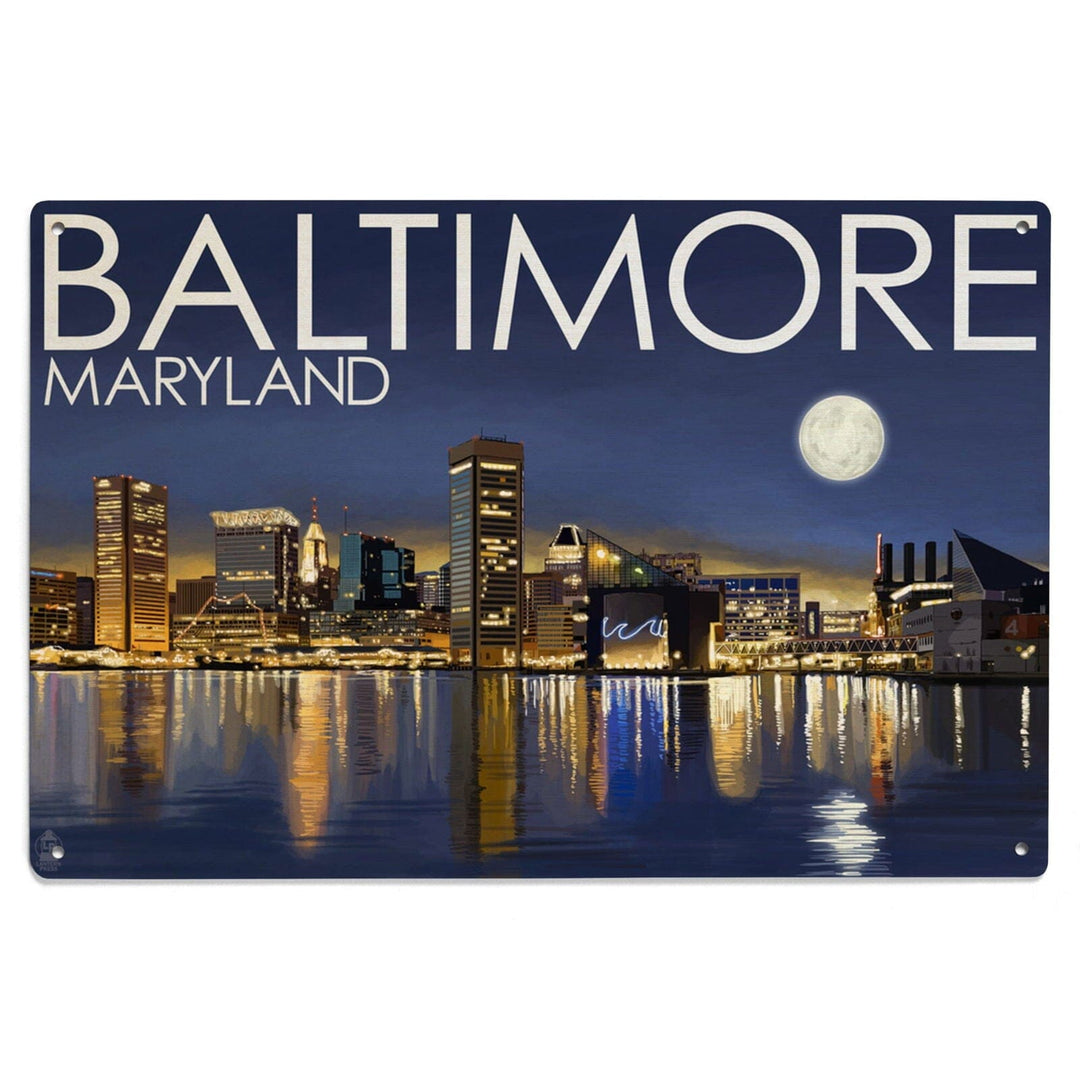 Baltimore, Maryland, Skyline at Night, Lantern Press Photography, Wood Signs and Postcards Wood Lantern Press 