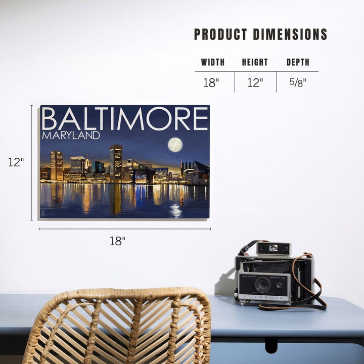 Baltimore, Maryland, Skyline at Night, Lantern Press Photography, Wood Signs and Postcards Wood Lantern Press 