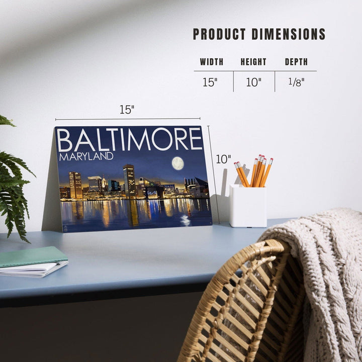 Baltimore, Maryland, Skyline at Night, Lantern Press Photography, Wood Signs and Postcards Wood Lantern Press 