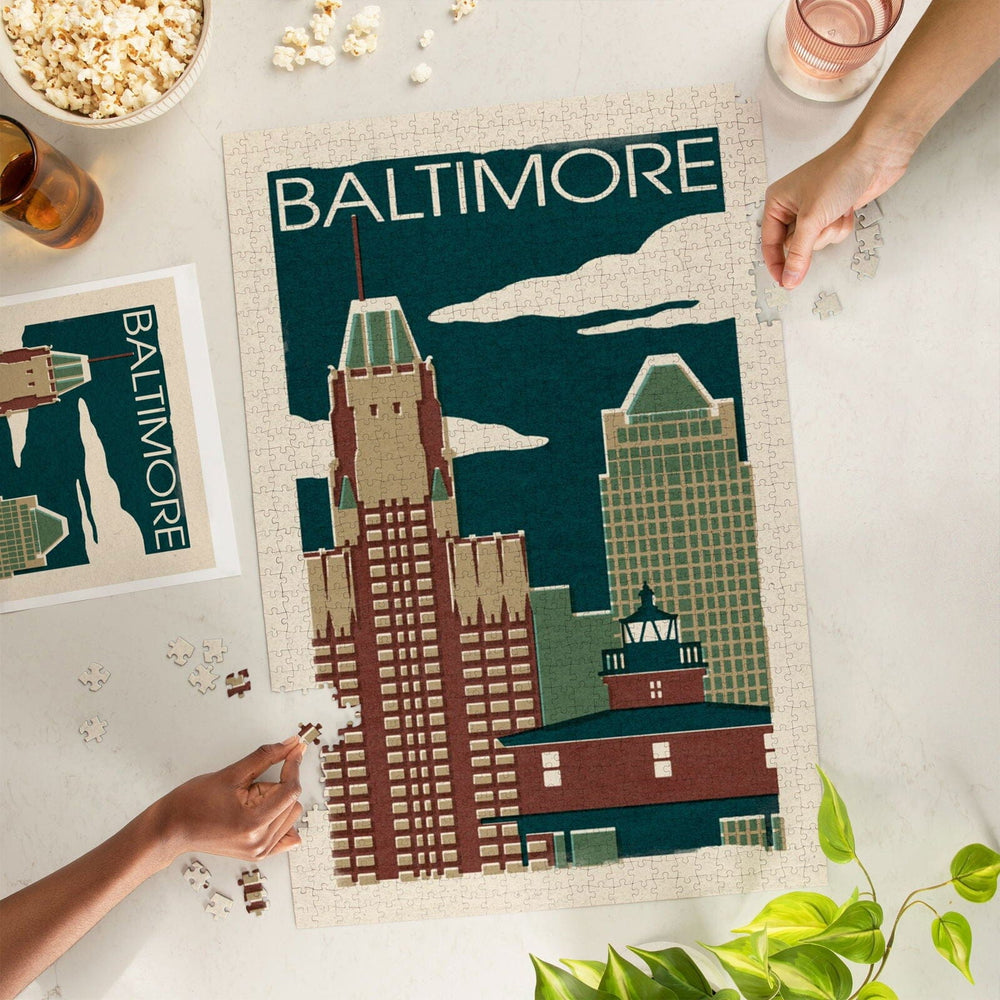 Baltimore, Maryland, Woodblock, Jigsaw Puzzle Puzzle Lantern Press 
