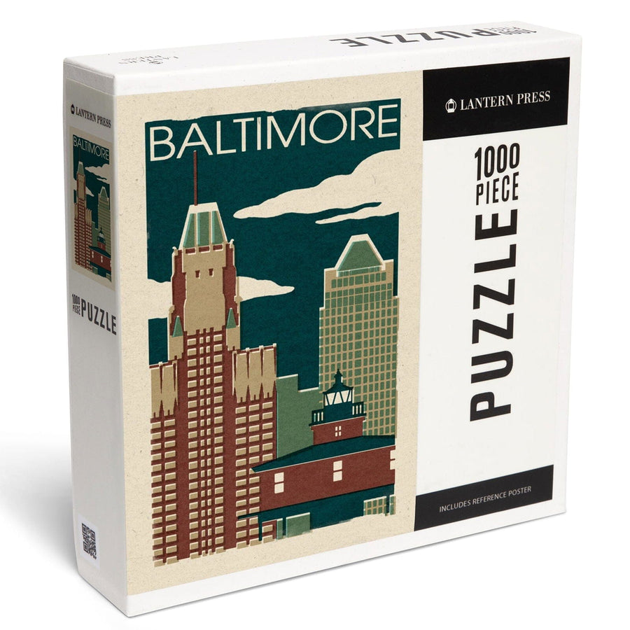 Baltimore, Maryland, Woodblock, Jigsaw Puzzle Puzzle Lantern Press 