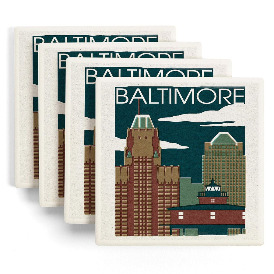 Baltimore, Maryland, Woodblock, Lantern Press Artwork, Coaster Set Coasters Lantern Press 