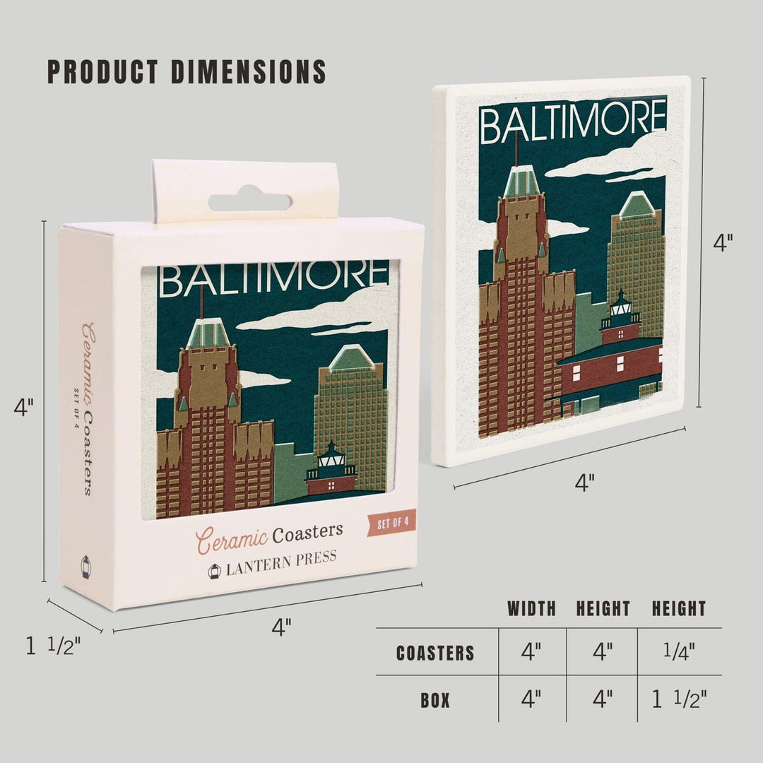 Baltimore, Maryland, Woodblock, Lantern Press Artwork, Coaster Set Coasters Lantern Press 