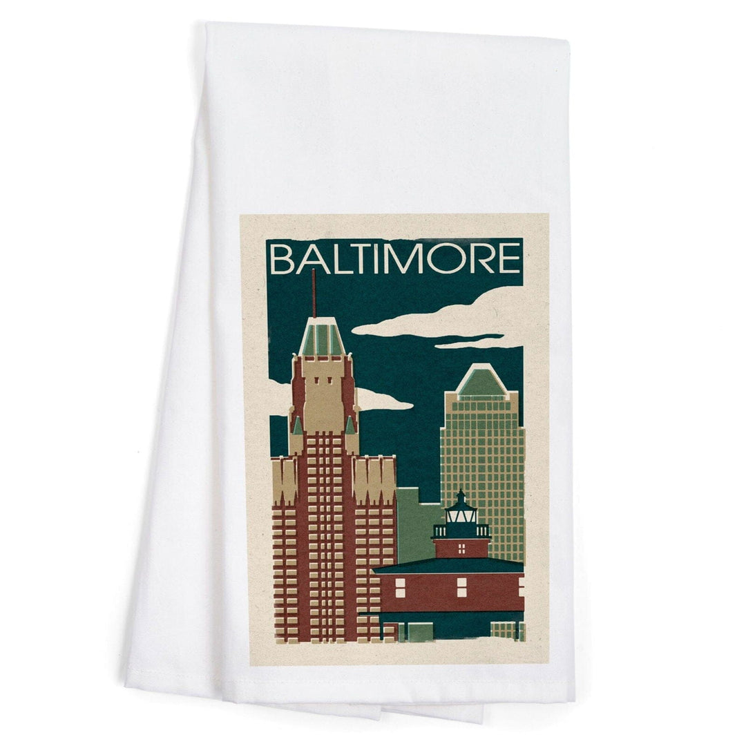 Baltimore, Maryland, Woodblock, Organic Cotton Kitchen Tea Towels Kitchen Lantern Press 