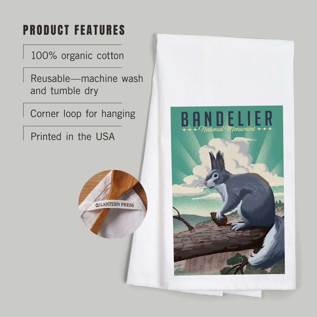 Bandelier National Monument, New Mexico, Abert's Squirrel, Lithograph, Organic Cotton Kitchen Tea Towels Kitchen Lantern Press 