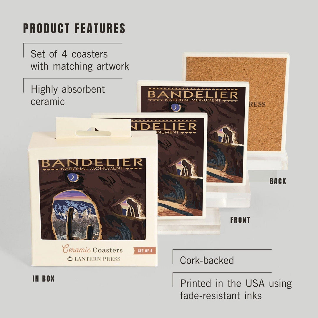 Bandelier National Monument, New Mexico, Twilight View, Lantern Press Artwork, Coaster Set Coasters Lantern Press 