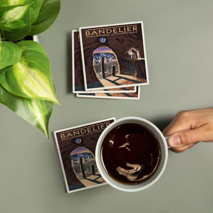 Bandelier National Monument, New Mexico, Twilight View, Lantern Press Artwork, Coaster Set Coasters Lantern Press 