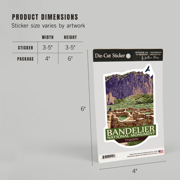 Bandelier National Monument, New Mexico, Tyuonyi, Contour, Lantern Press Artwork, Vinyl Sticker Sticker Lantern Press 