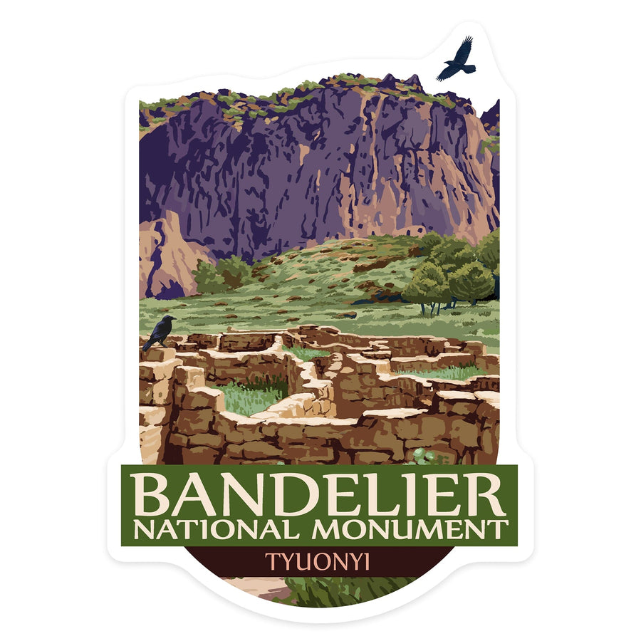Bandelier National Monument, New Mexico, Tyuonyi, Contour, Lantern Press Artwork, Vinyl Sticker Sticker Lantern Press 