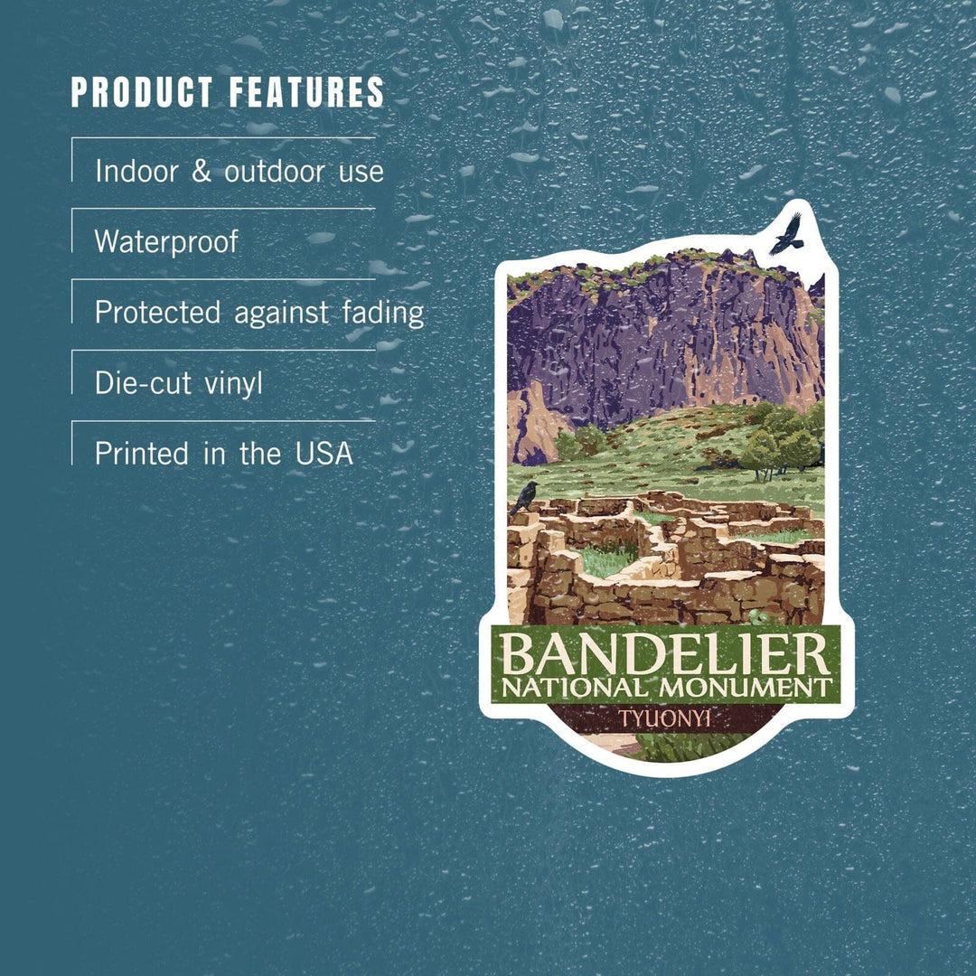 Bandelier National Monument, New Mexico, Tyuonyi, Contour, Lantern Press Artwork, Vinyl Sticker Sticker Lantern Press 