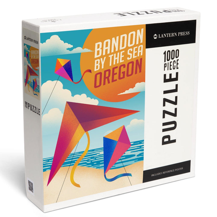 Bandon, Oregon, Bandon by the Sea, Sun-faded Shoreline Collection, Kites on Beach, Jigsaw Puzzle Puzzle Lantern Press 