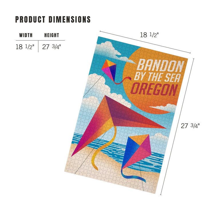 Bandon, Oregon, Bandon by the Sea, Sun-faded Shoreline Collection, Kites on Beach, Jigsaw Puzzle Puzzle Lantern Press 