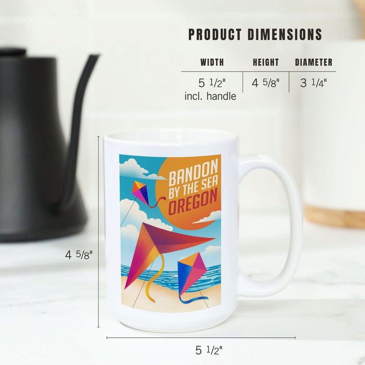 Bandon, Oregon, Bandon by the Sea, Sun-faded Shoreline Collection, Kites on Beach, Lantern Press Artwork, Ceramic Mug Mugs Lantern Press 