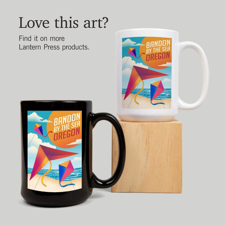 Bandon, Oregon, Bandon by the Sea, Sun-faded Shoreline Collection, Kites on Beach, Lantern Press Artwork, Ceramic Mug Mugs Lantern Press 