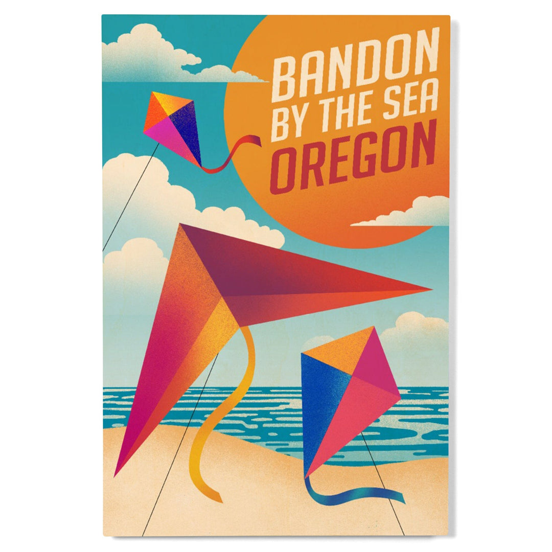 Bandon, Oregon, Bandon by the Sea, Sun-faded Shoreline Collection, Kites on Beach, Lantern Press Artwork, Wood Signs and Postcards Wood Lantern Press 