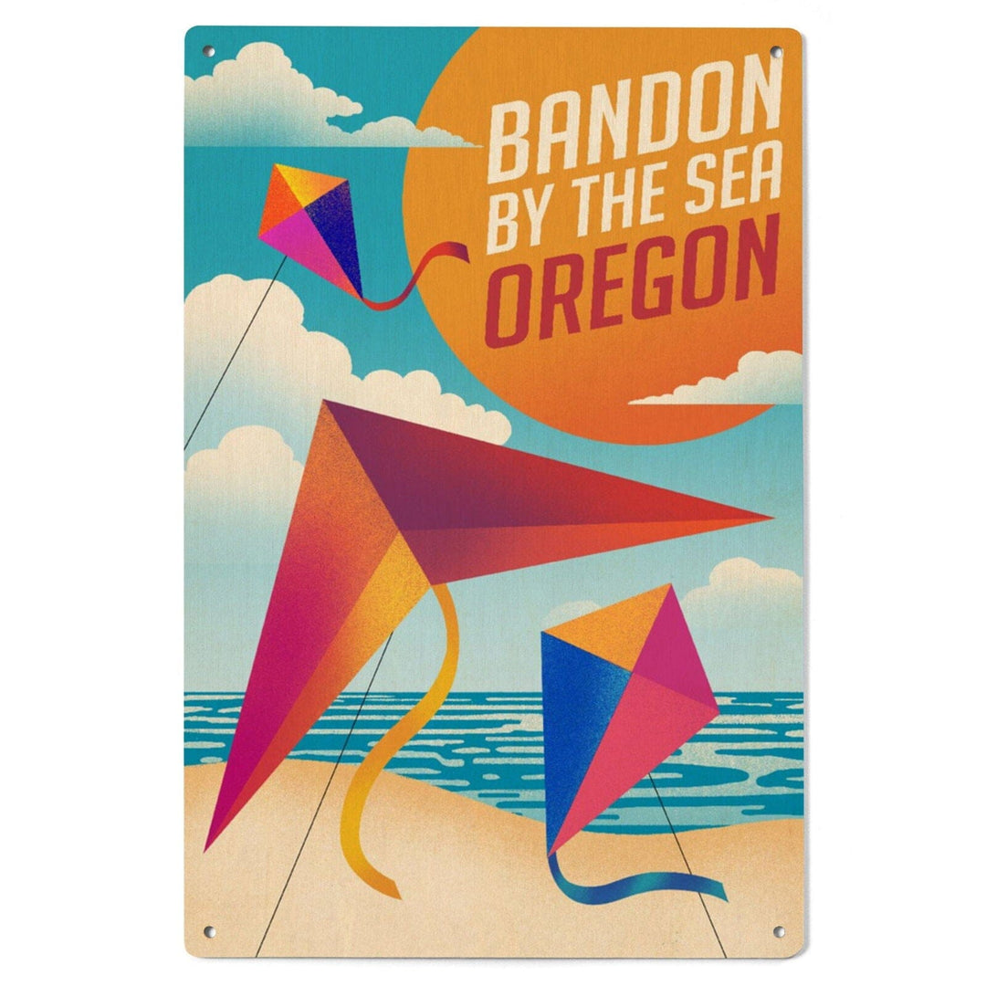 Bandon, Oregon, Bandon by the Sea, Sun-faded Shoreline Collection, Kites on Beach, Lantern Press Artwork, Wood Signs and Postcards Wood Lantern Press 