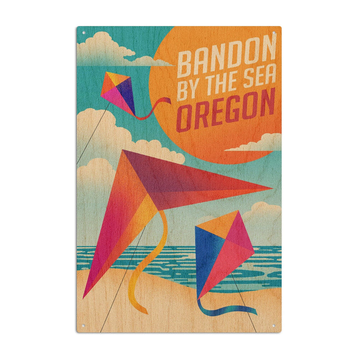 Bandon, Oregon, Bandon by the Sea, Sun-faded Shoreline Collection, Kites on Beach, Lantern Press Artwork, Wood Signs and Postcards Wood Lantern Press 6x9 Wood Sign 