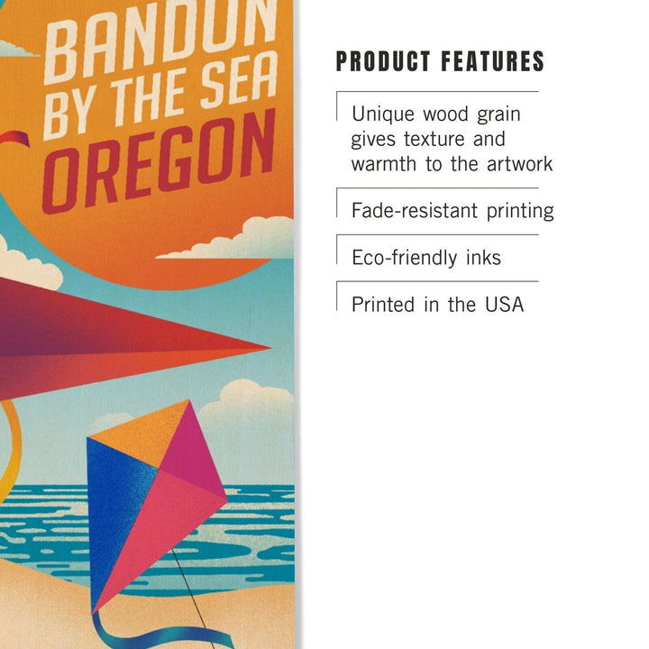 Bandon, Oregon, Bandon by the Sea, Sun-faded Shoreline Collection, Kites on Beach, Lantern Press Artwork, Wood Signs and Postcards Wood Lantern Press 