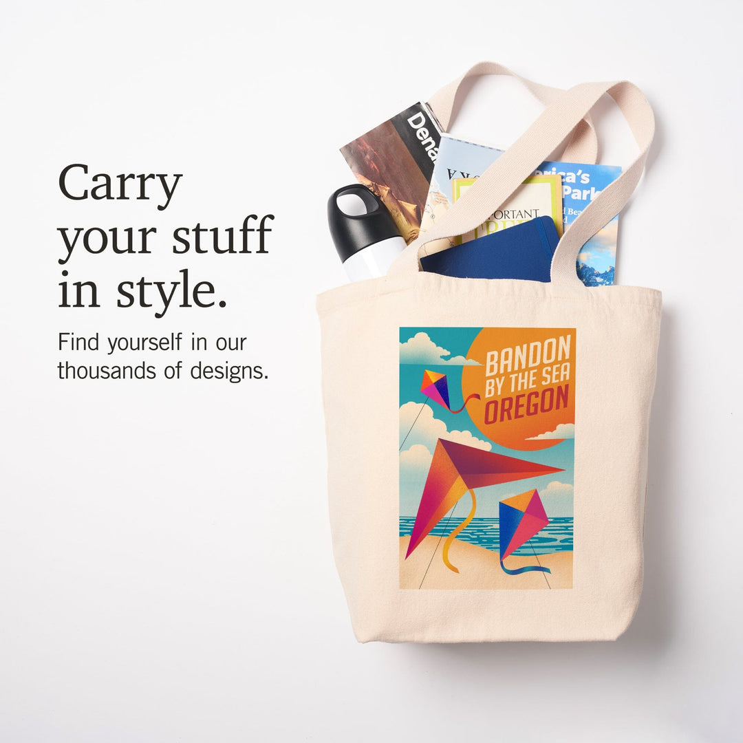 Bandon, Oregon, Bandon by the Sea, Sun-faded Shoreline Collection, Kites on Beach, Tote Bag Totes Lantern Press 