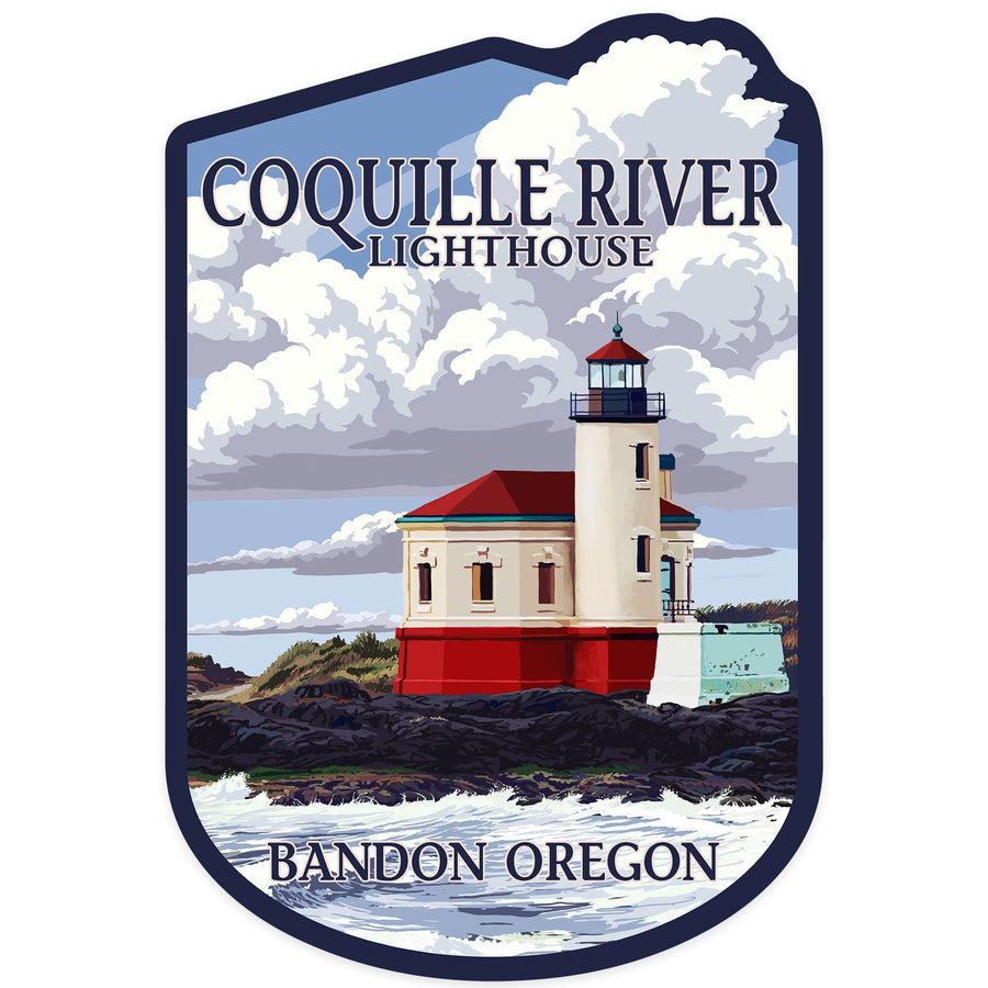 Bandon, Oregon, Coquille River Lighthouse, Contour, Vinyl Sticker Sticker Lantern Press 