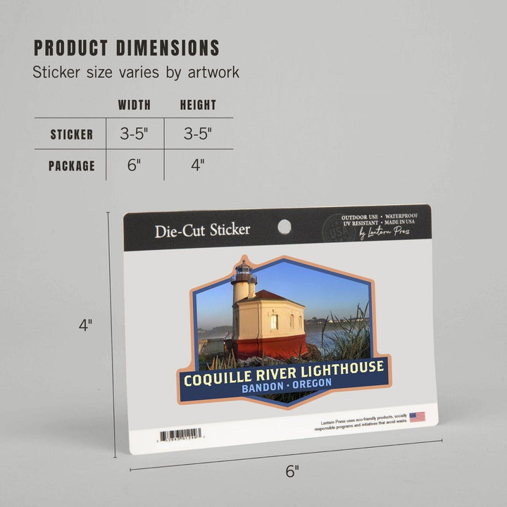 Bandon, Oregon, Coquille River Lighthouse, Contour, Vinyl Sticker Sticker Lantern Press 
