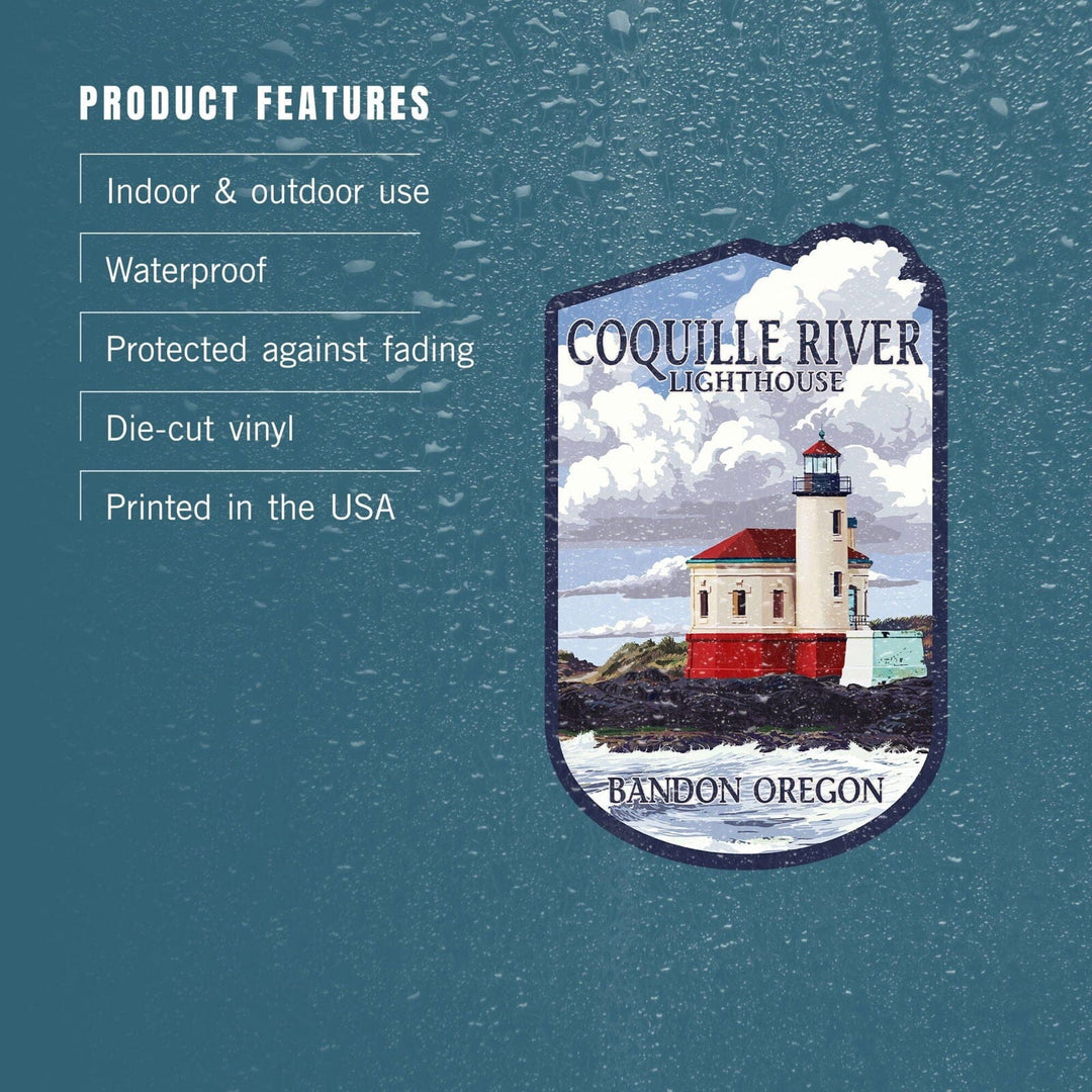 Bandon, Oregon, Coquille River Lighthouse, Contour, Vinyl Sticker Sticker Lantern Press 