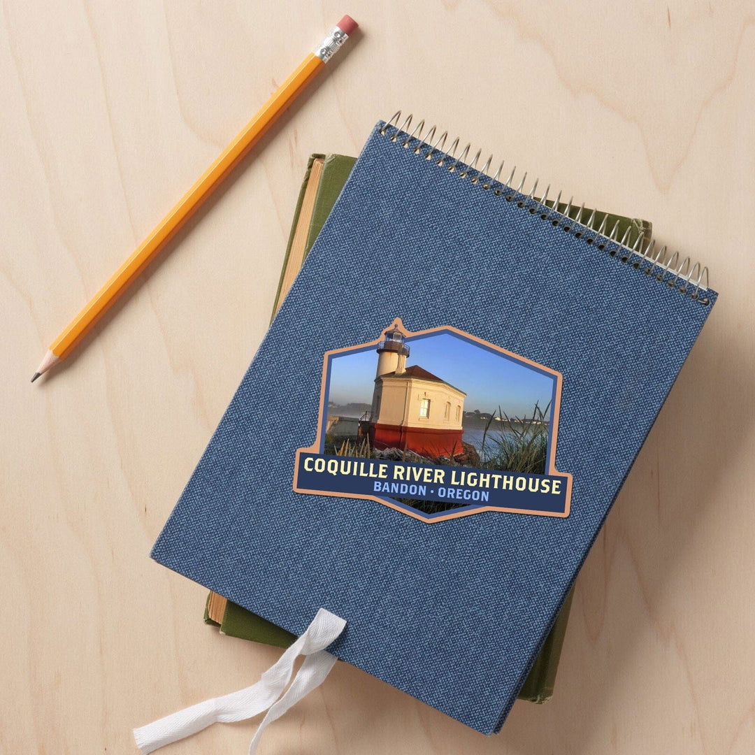 Bandon, Oregon, Coquille River Lighthouse, Contour, Vinyl Sticker Sticker Lantern Press 