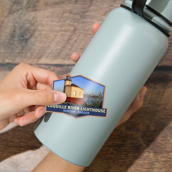 Bandon, Oregon, Coquille River Lighthouse, Contour, Vinyl Sticker Sticker Lantern Press 