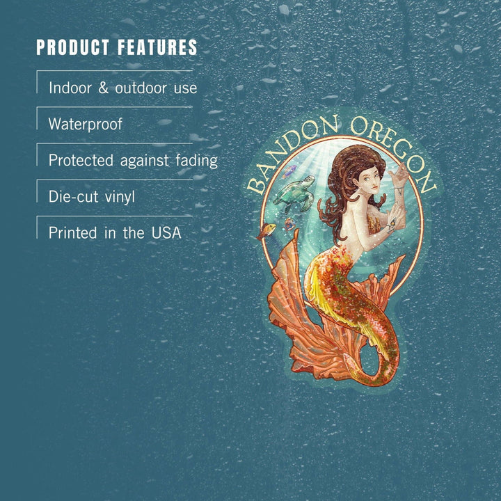 Bandon, Oregon, Mermaid, Contour, Vinyl Sticker Sticker Lantern Press 