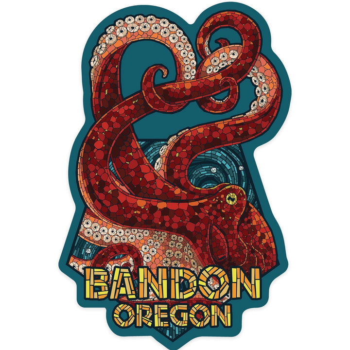 Bandon, Oregon, Octopus, Mosaic, Contour, Vinyl Sticker Sticker Lantern Press 