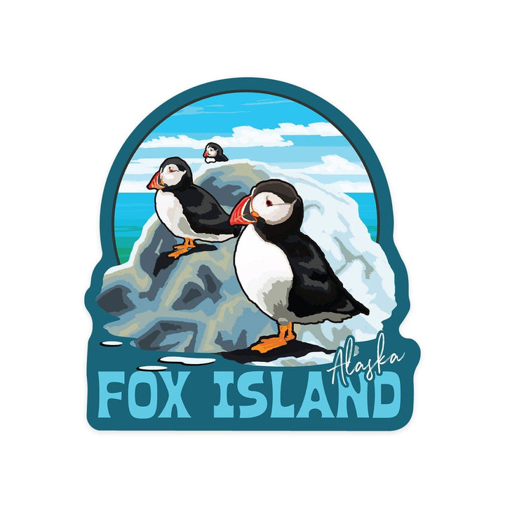 Bandon, Oregon, Puffins, Contour, Vinyl Sticker Sticker Lantern Press 