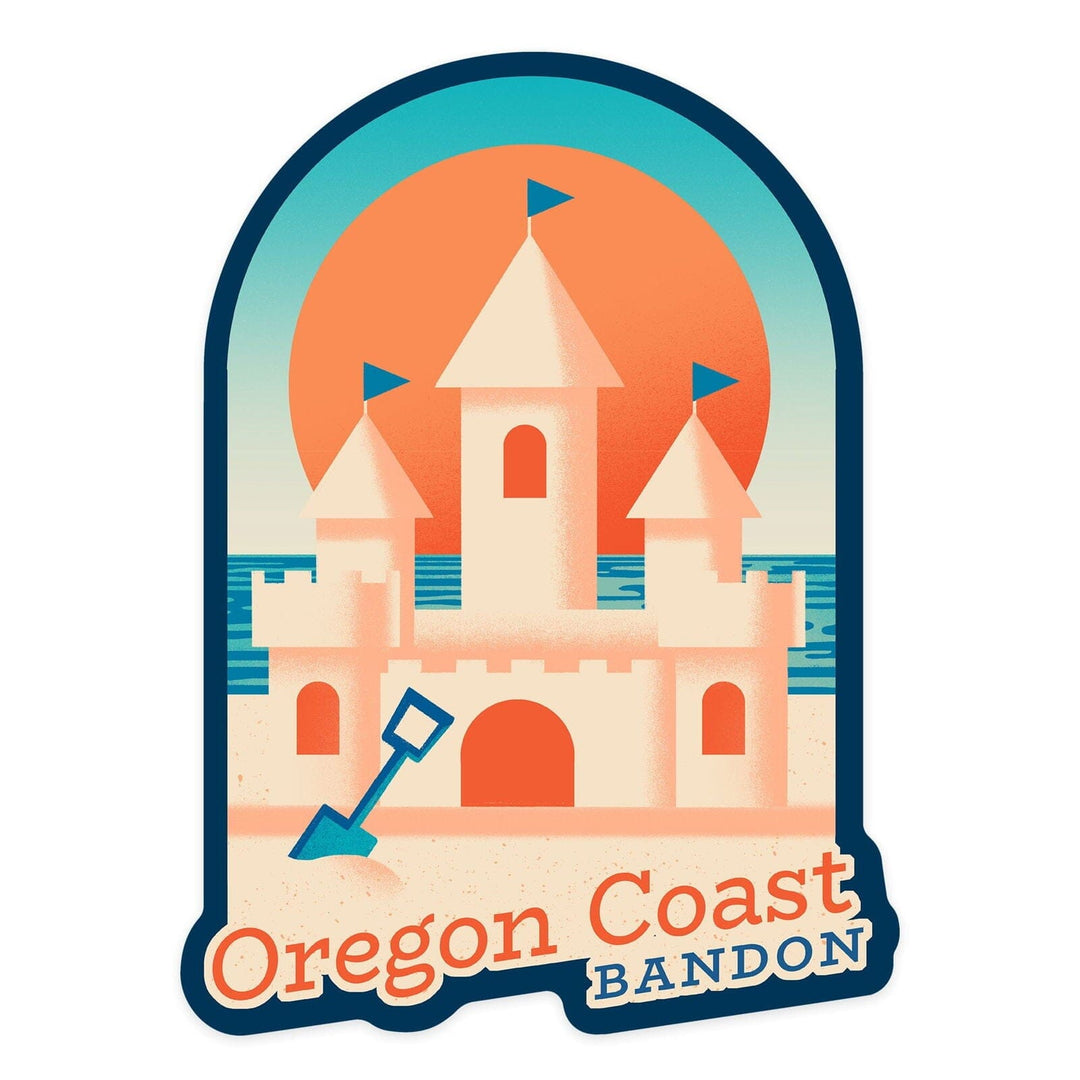 Bandon, Oregon, Sun-faded Shoreline Collection, Sand Castle on Beach, Contour, Vinyl Sticker Sticker Lantern Press 