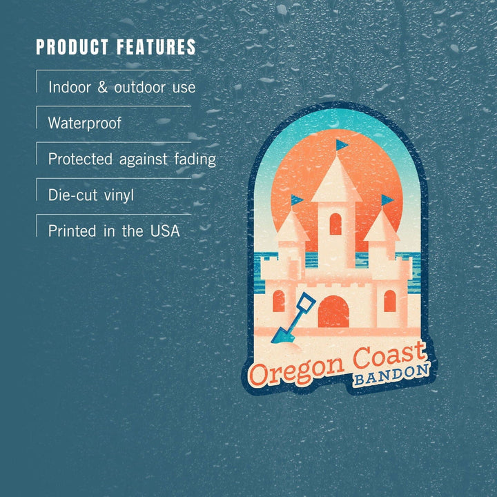 Bandon, Oregon, Sun-faded Shoreline Collection, Sand Castle on Beach, Contour, Vinyl Sticker Sticker Lantern Press 