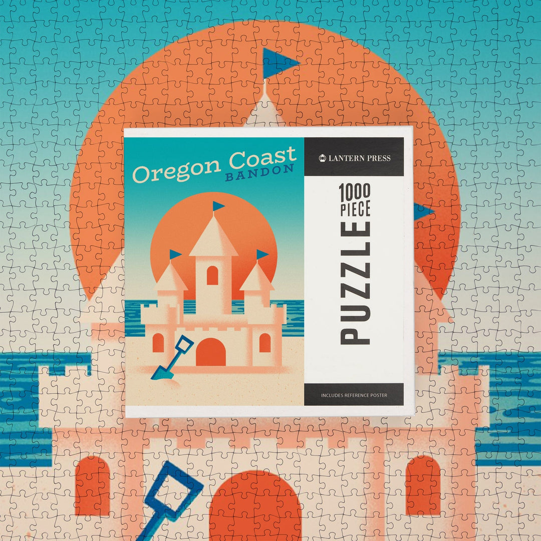 Bandon, Oregon, Sun-faded Shoreline Collection, Sand Castle on Beach, Jigsaw Puzzle Puzzle Lantern Press 